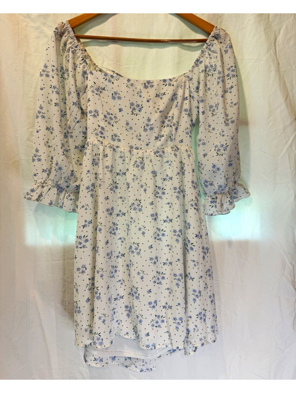 Altar'd State White Blue Floral Square Neck Cut-Out Smocked Mini Dress XS